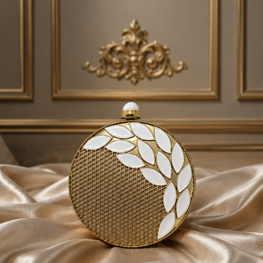 Ivory Bloom Round Clutch